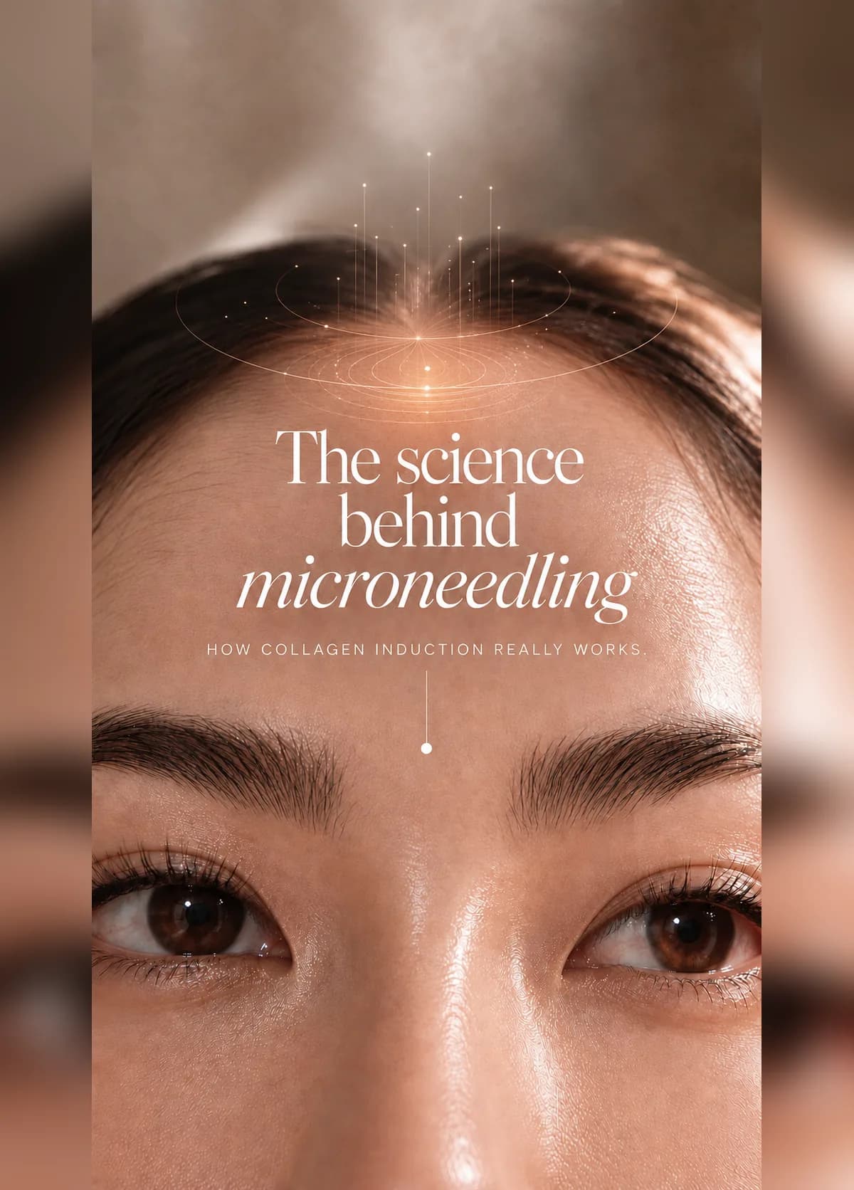 带有温暖抽象科学图案的教育肖像,图案位于额头上方。