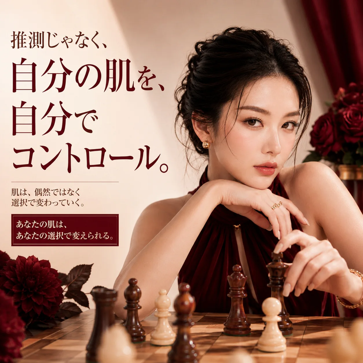 VERZOのスキンプランニングキャンペーン。「推測じゃなく、自分の肌を、自分でコントロール。肌は、偶然ではなく選択で変わっていく。あなたの肌は、あなたの選択で変えられる。」