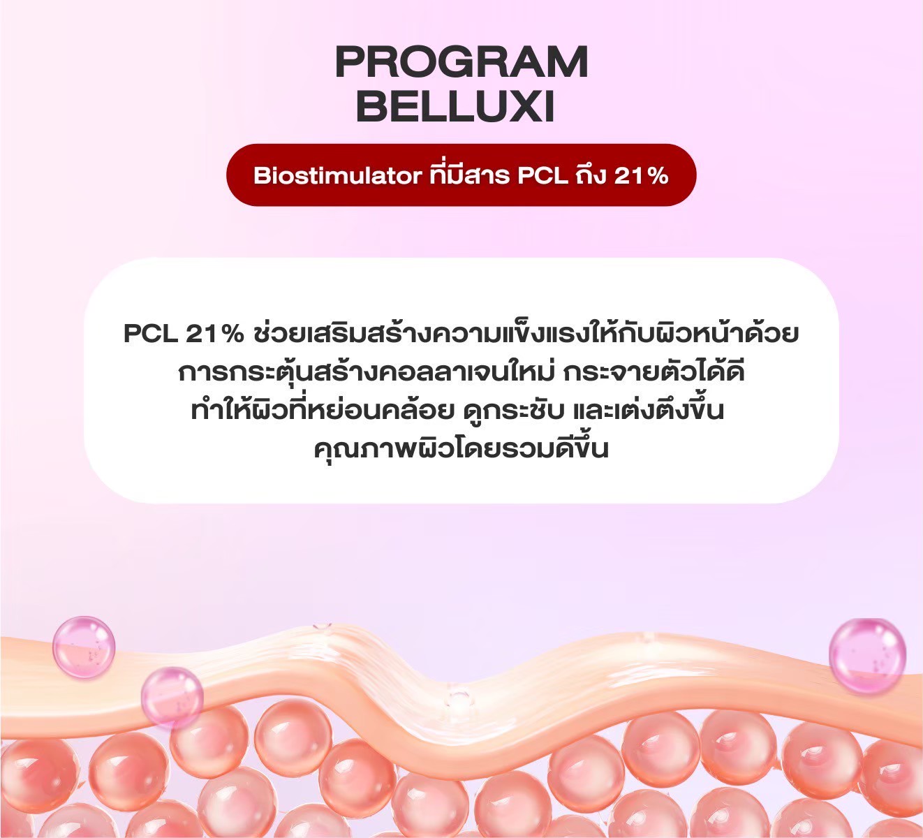 แผนภาพกลไก PCL 21% กระตุ้นสร้างคอลลาเจนใหม่ผ่านเซลล์ไฟโบรบลาสต์